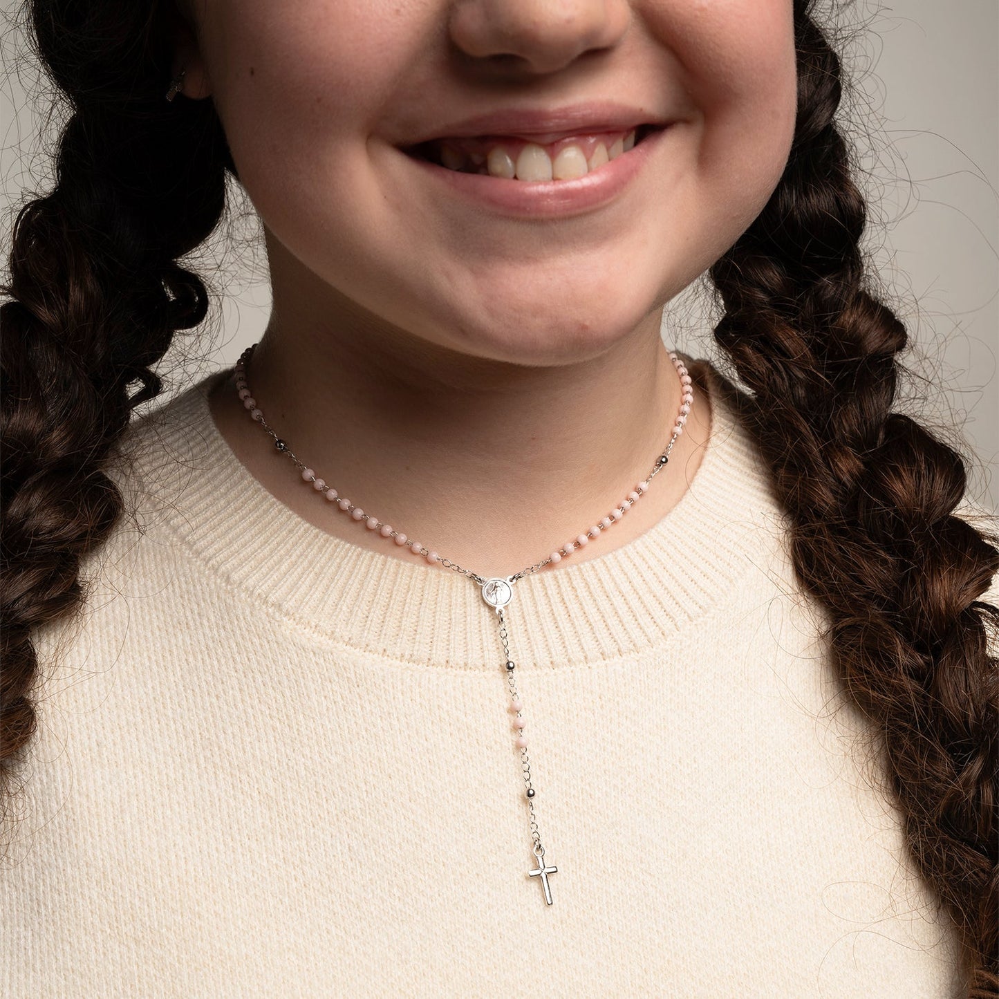 BABY GIRL ROSARY NECKLACE - SILVER