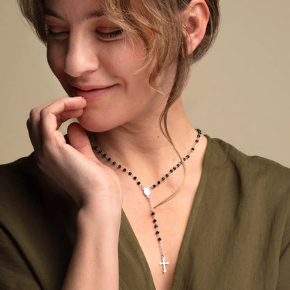 CRYSTAL ROSARY NECKLACE - SILVER