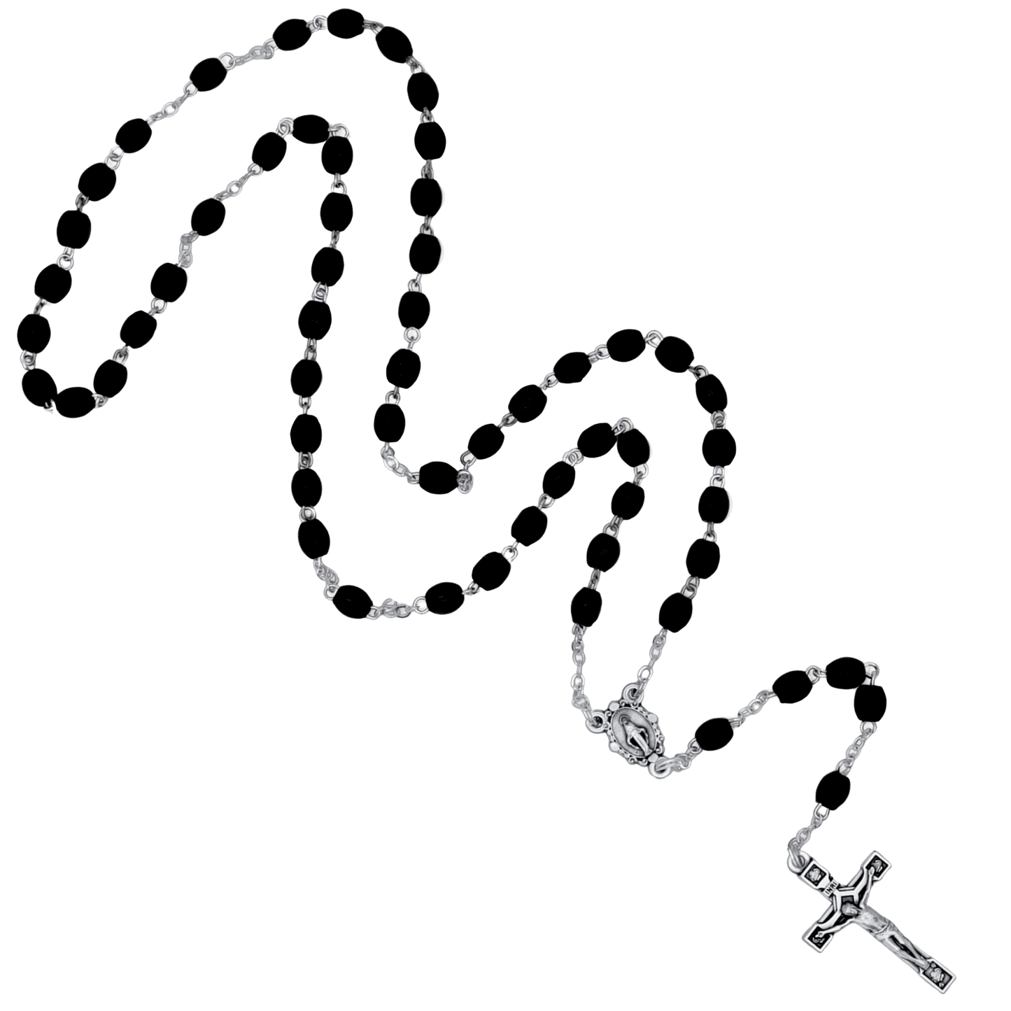 BLACK WOOD BEADS ROSARY- METAL
