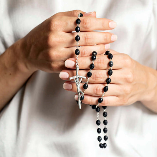 WOODEN ROSARY - METAL
