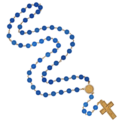BLUE AGATE KRALEN ROZENKRANS - VERMEIL ZILVER