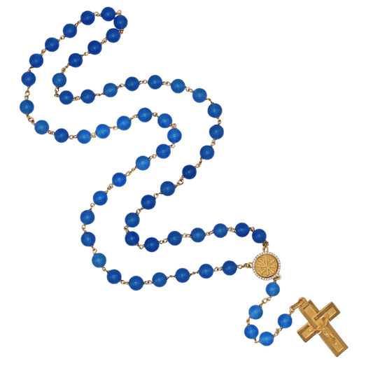 BLUE AGATE KRALEN ROZENKRANS - VERMEIL ZILVER