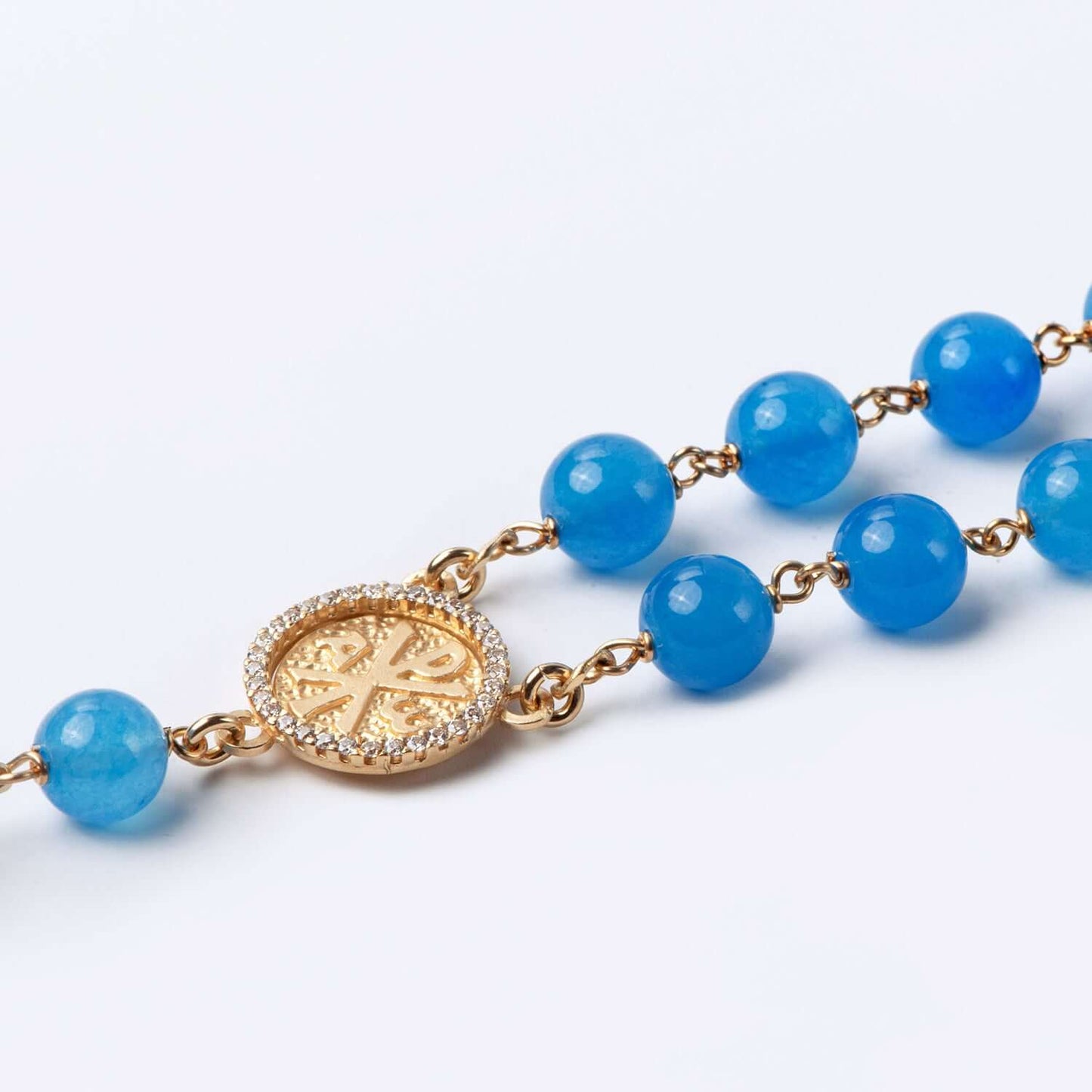 BLUE AGATE KRALEN ROZENKRANS - VERMEIL ZILVER