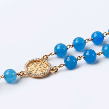 BLUE AGATE KRALEN ROZENKRANS - VERMEIL ZILVER