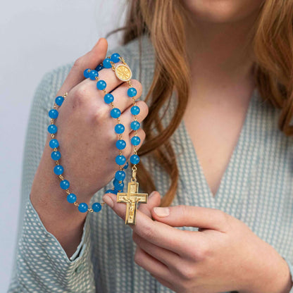 BLUE AGATE KRALEN ROZENKRANS - VERMEIL ZILVER