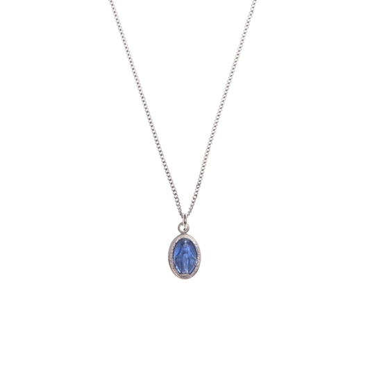 BLUE ST MARY CHARM NECKLACE - SILVER