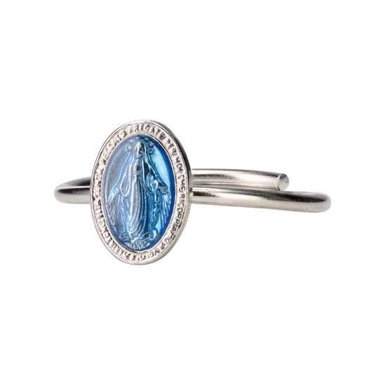 BLUE MIRACULOUS MEDAL RING - SILVER