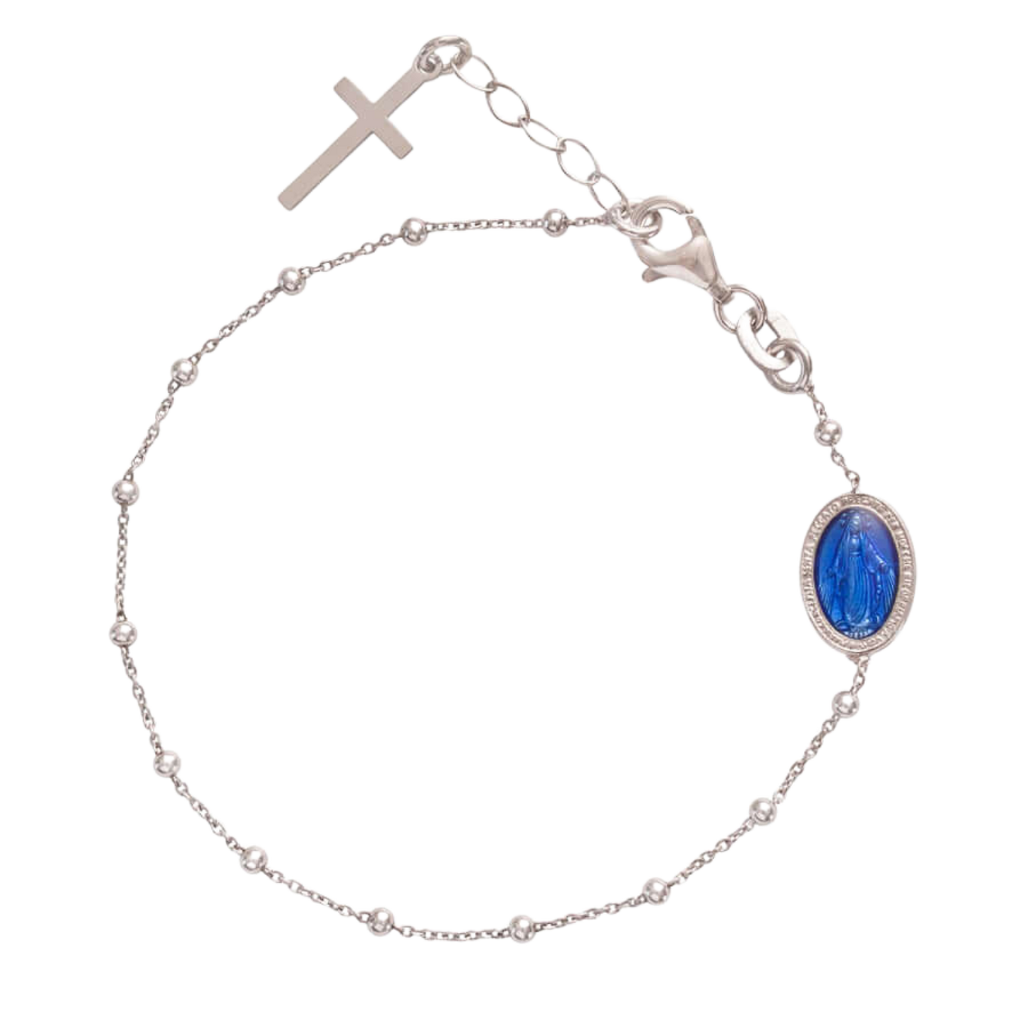 BLUE MIRACULOUS MEDAILLE - ROZENKRANS ARMBAND - ZILVER