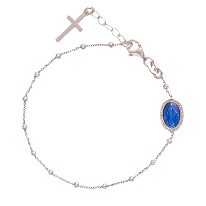 BLUE MIRACULOUS MEDAILLE - ROZENKRANS ARMBAND - ZILVER