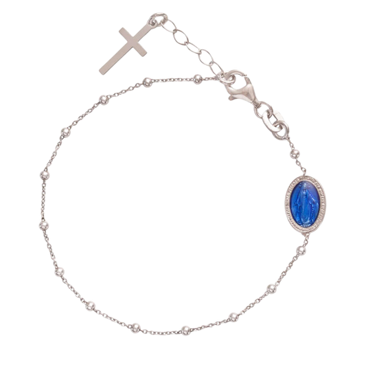 BLUE MIRACULOUS MEDAILLE - ROZENKRANS ARMBAND - ZILVER