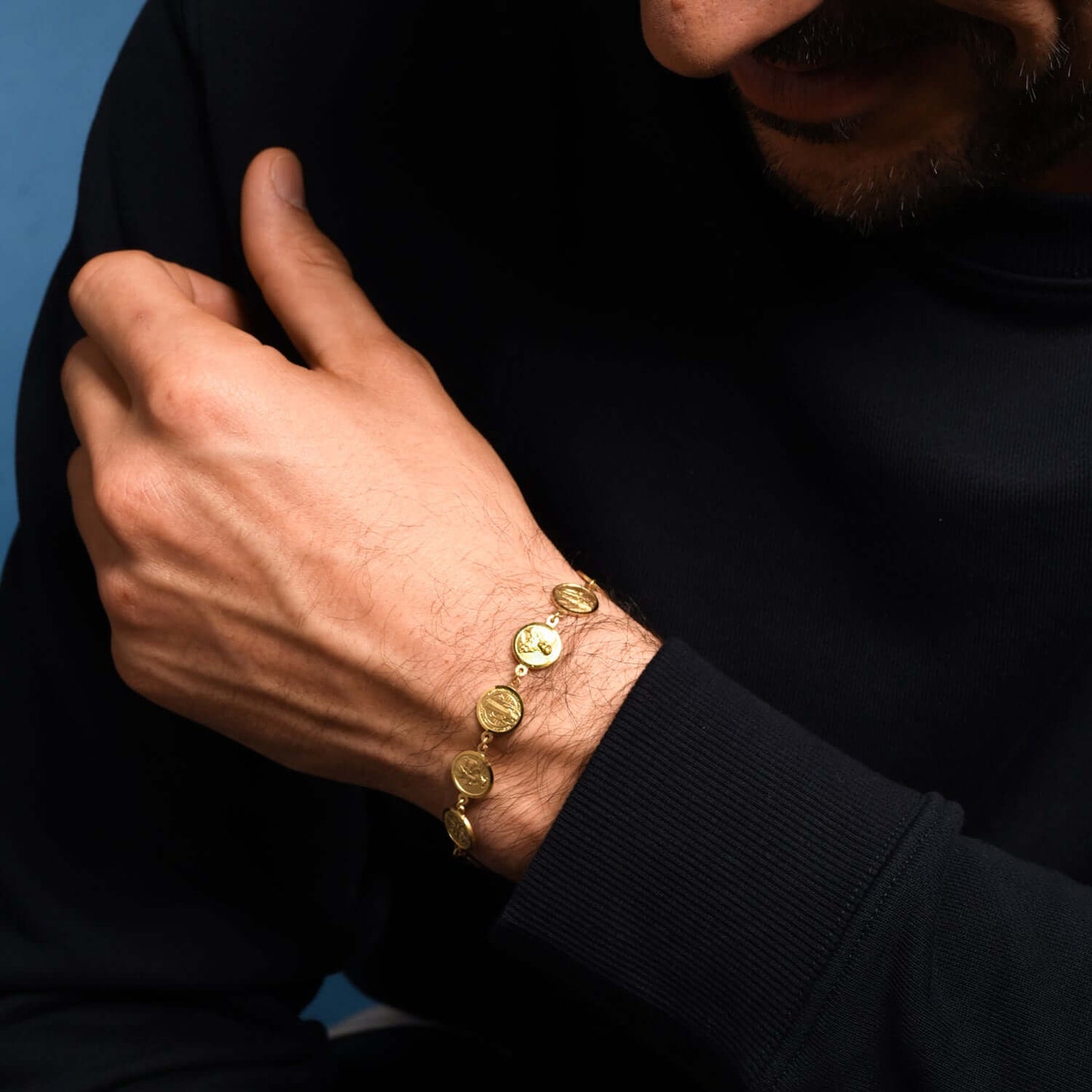 ST BENEDICT MEDAL & FOUR WAY CROSS - BRACELET - VERMEIL SILVER