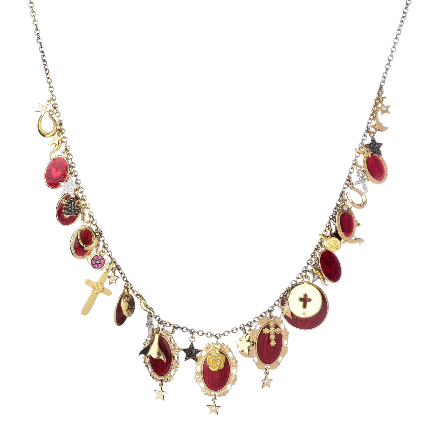 CATHOLIC CHARMS NECKLACE - GOLD AND DIAMONDS