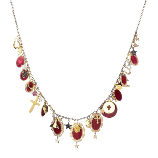 CATHOLIC CHARMS NECKLACE - GOLD AND DIAMONDS
