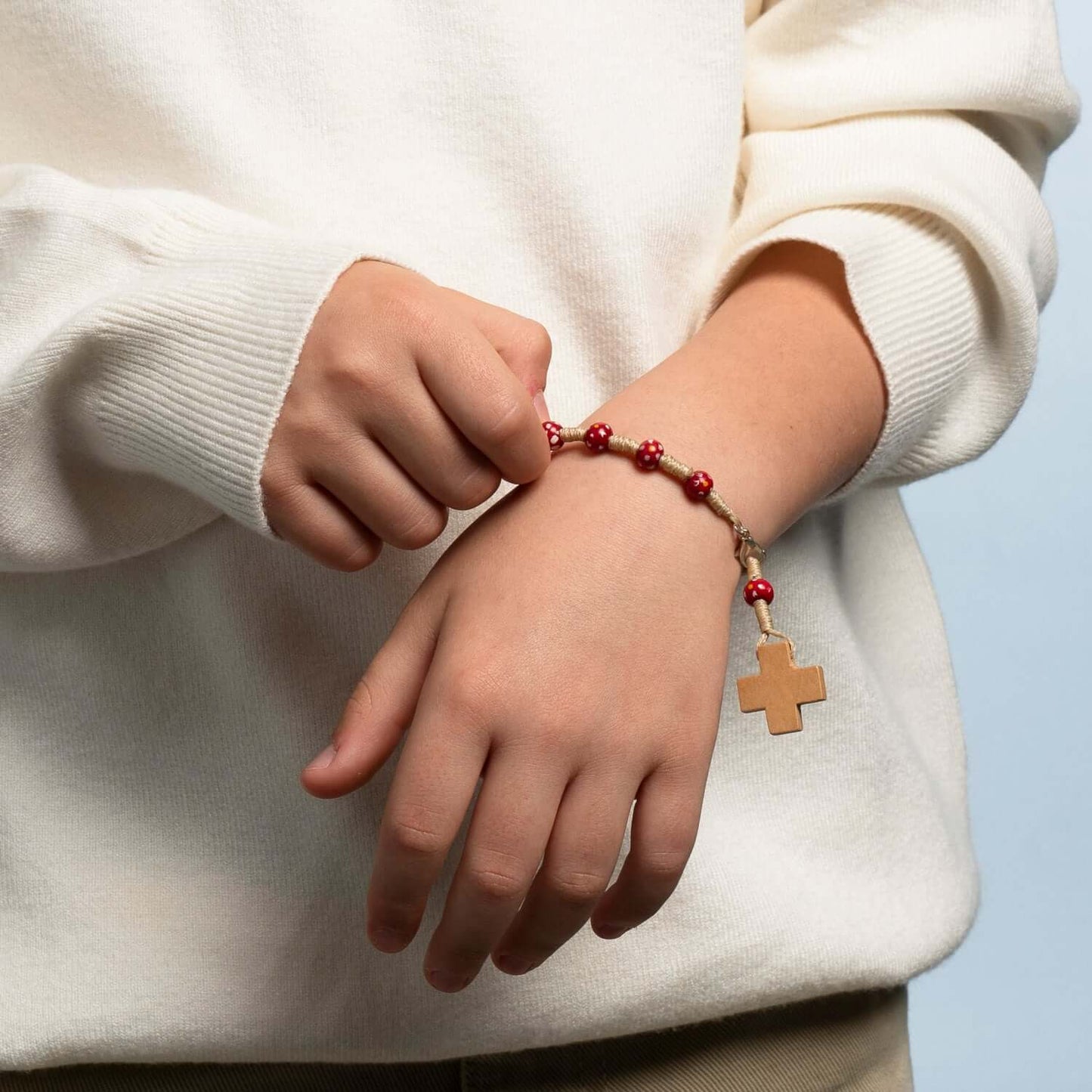 CHILDREN'S ROSARY BRACELET - WOOD - RED