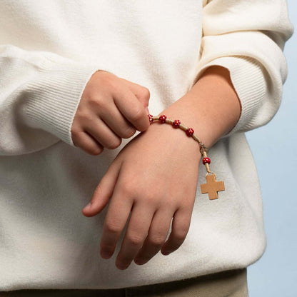CHILDREN'S ROSARY BRACELET - WOOD - RED
