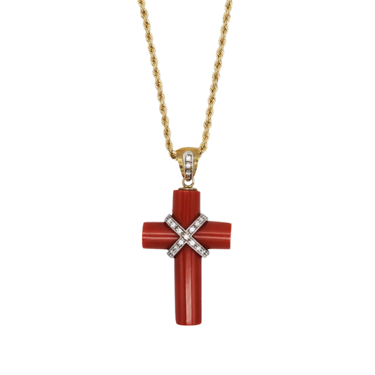 CORAL KRUIS HANGER KETTING MET DIAMANTEN - GOUD