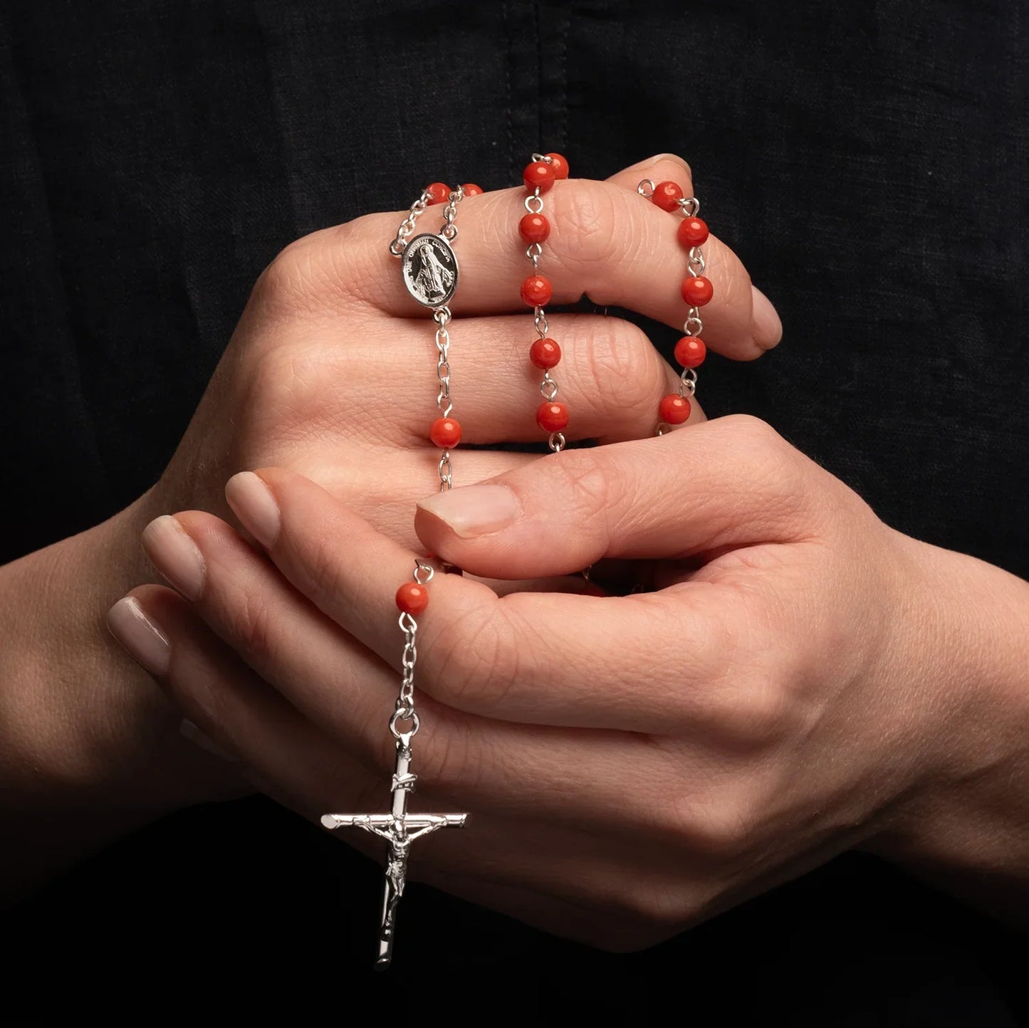 CORAL ROSARY - SILVER