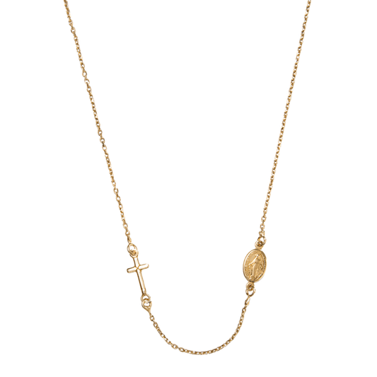 MIRACULOUS AND CROSS - NECKLACE - VERMEIL SILVER