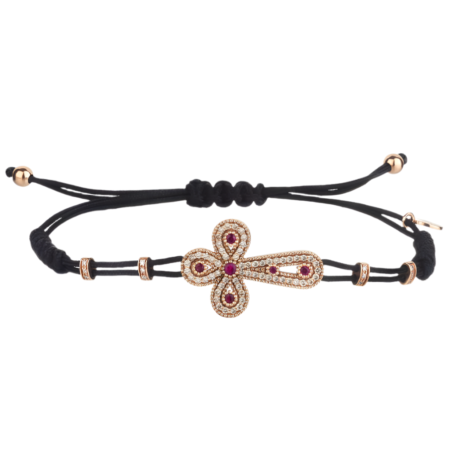 KRUIS ARMBAND MET RUBIES - GOUD EN DIAMANTEN