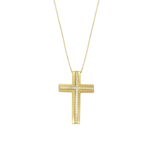 CROSS NECKLACE - ZIRCONIA AND GOLD
