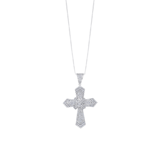 CROSS DIAMOND NECKLACE - WHITE GOLD