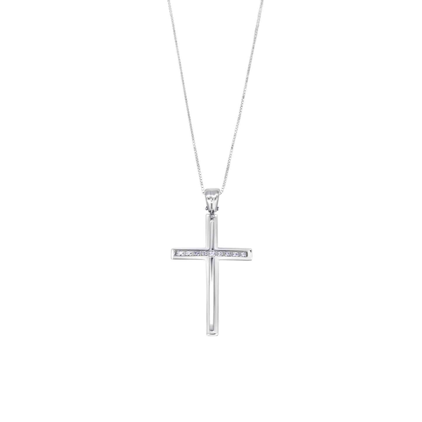 CROSS AND CHAIN - DIAMONDS - WHITE GOLD