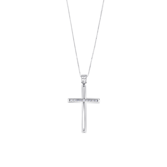 KRUIS EN KETTING - DIAMANTEN - WITGOUD