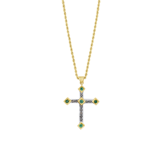 CROSS DIAMONDS NECKLACE - EMERALD AND GOLD