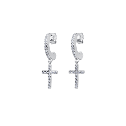 KRUIS HOOP EARRINGS - ZILVER - ZIRKONIA