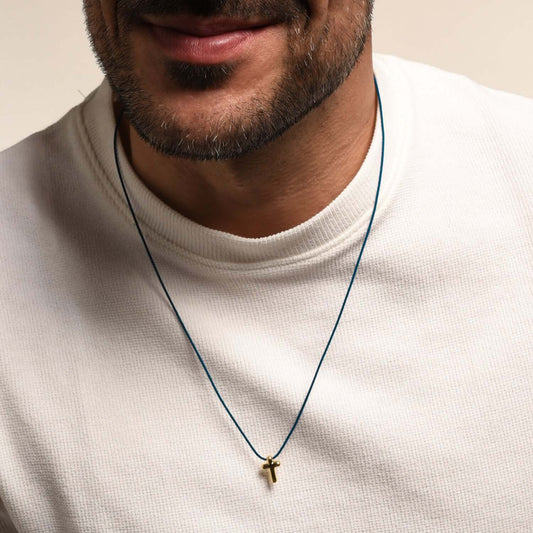 KRUIS KETTING - BLUE ROPE EN GOUDEN ZILVER