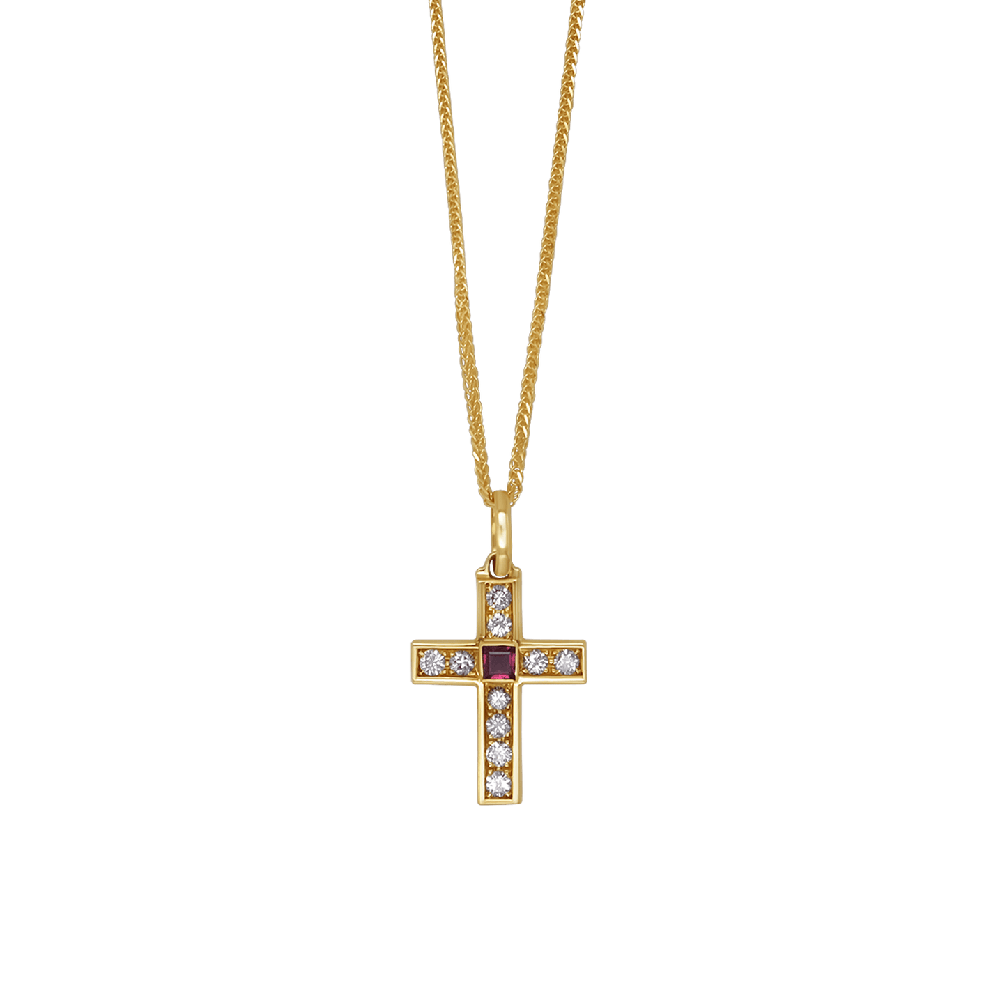 KRUIS KETTING - DIAMANTEN EN RUBY - GOUD