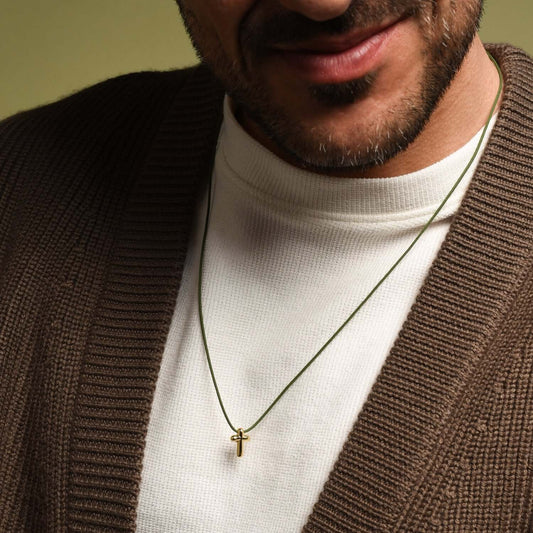 KRUIS KETTING - GREEN ROPE EN GOUDEN ZILVER
