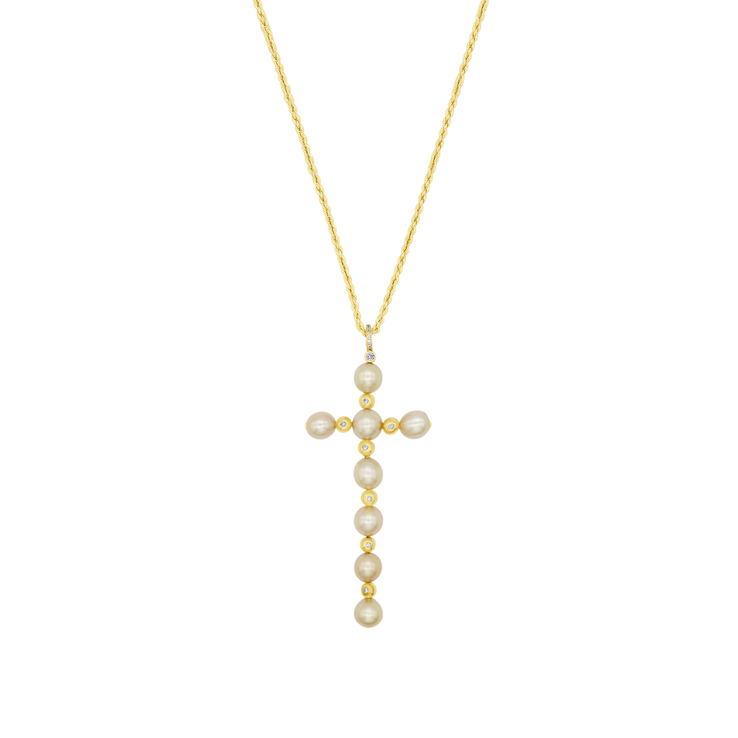 CROSS NECKLACE - PEARLS AND GOLD