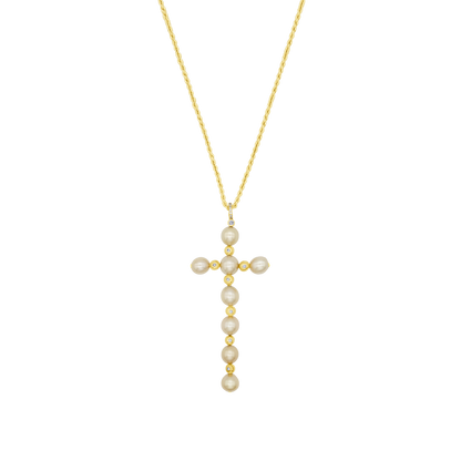 CROSS NECKLACE - PEARLS AND GOLD
