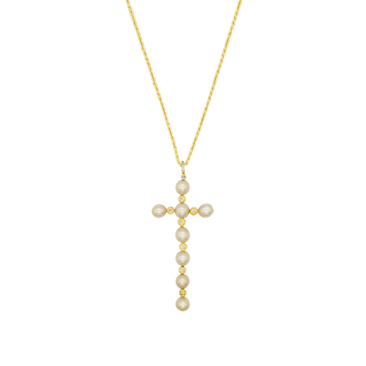 CROSS NECKLACE - PEARLS AND GOLD
