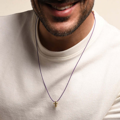 KRUIS KETTING - PURPLE ROPE EN GOUDEN ZILVER