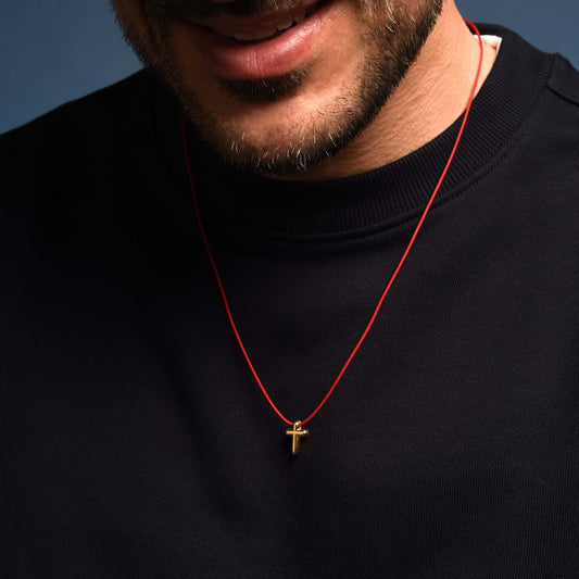 KRUIS KETTING - RED ROPE EN GOUDEN ZILVER