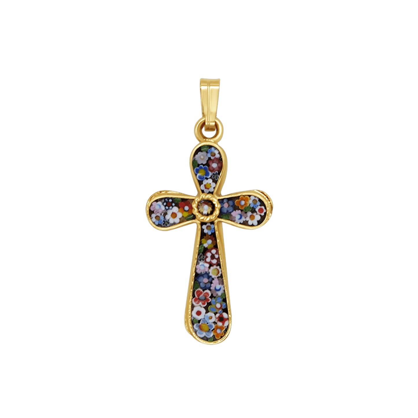 CROSS PENDANT - MICROMOSAIC JEWELRY - GOLDEN METAL