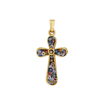 CROSS PENDANT - MICROMOSAIC JEWELRY - GOLDEN METAL