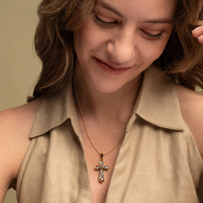 CROSS PENDANT - MICROMOSAIC JEWELRY - GOLDEN METAL