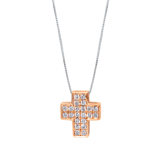 KRUIS MET DIAMOND - KETTING - ROSÉGOUD