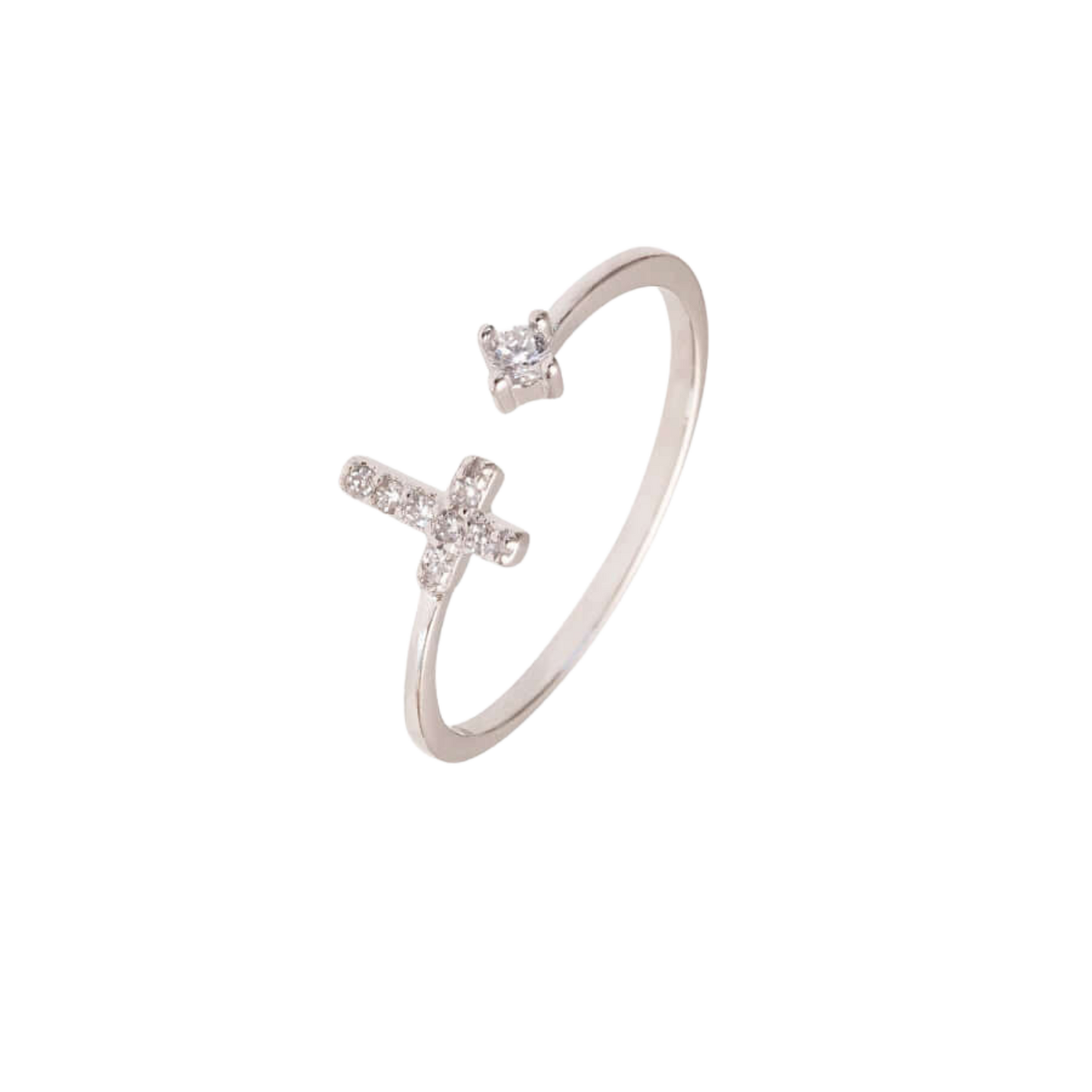 PAVÉ CROSS RING - ZIRCONIA DOT - SILVER