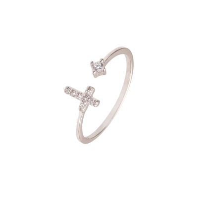 PAVÉ CROSS RING - ZIRCONIA DOT - SILVER