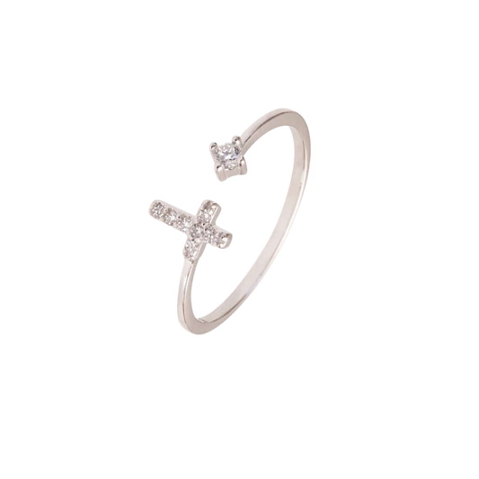 PAVÉ CROSS RING - ZIRCONIA DOT - SILVER
