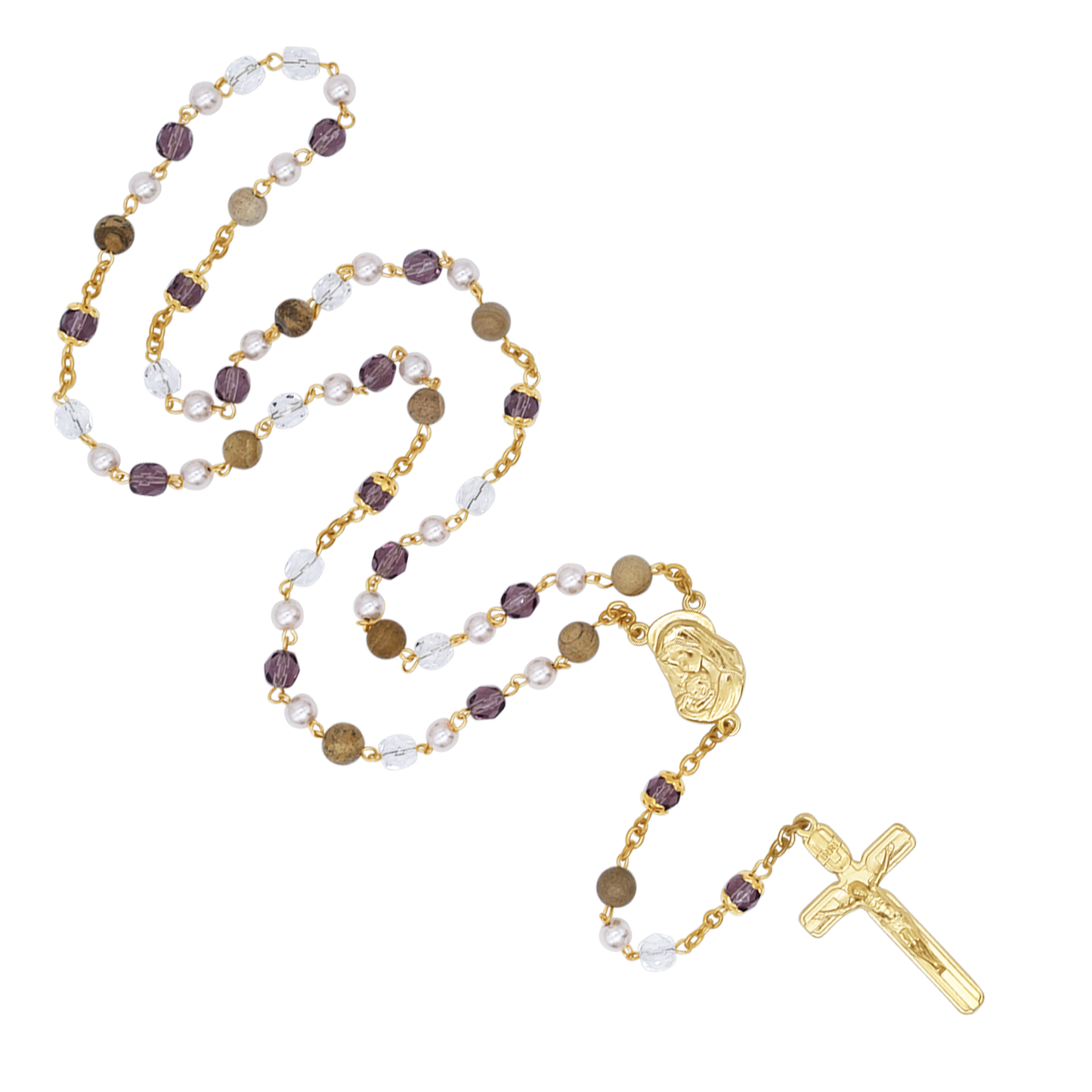CRYSTALS AND STONES - ROSARY - GOLDEN METAL