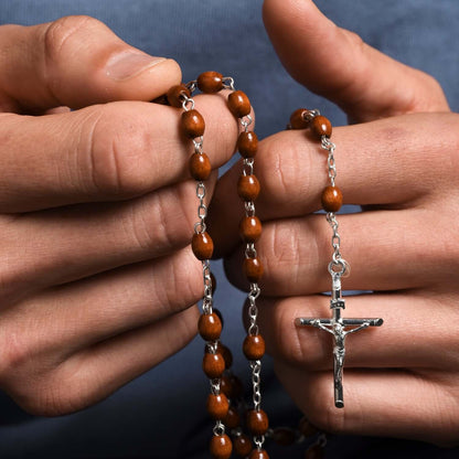 DARK ROSEWOOD BEADS ROSARY - SILVER