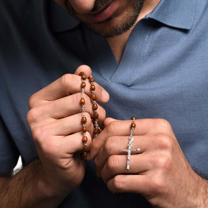 DARK ROSEWOOD BEADS ROSARY - SILVER