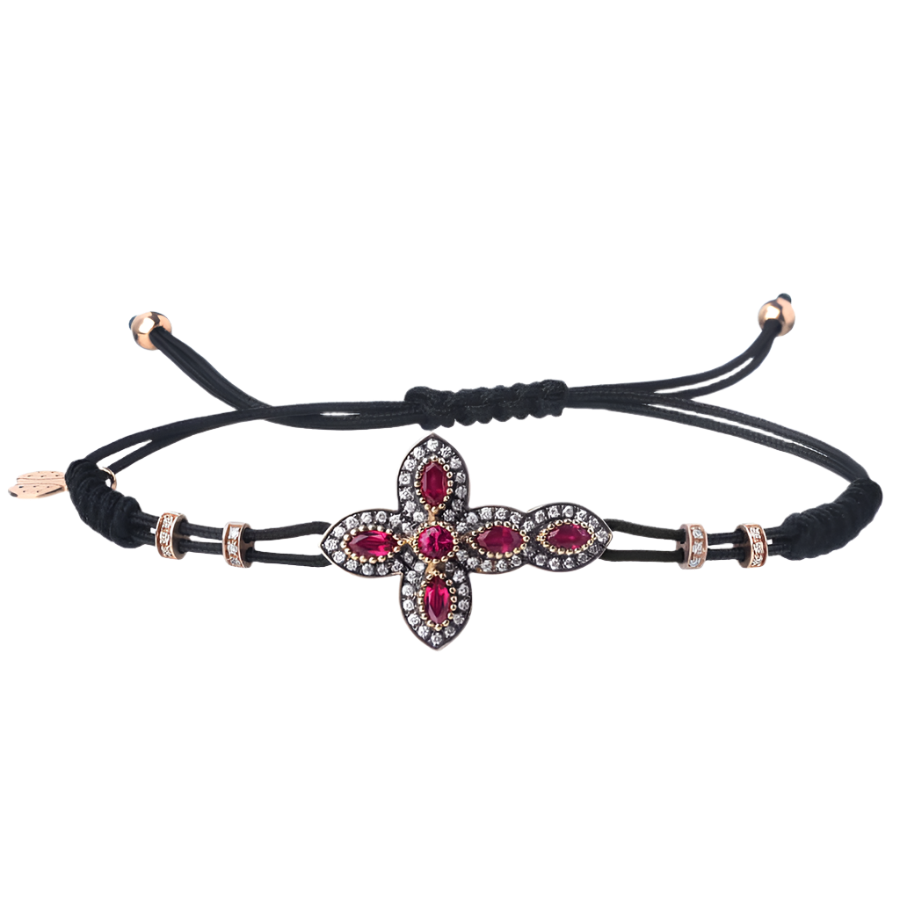 KRUIS - CHRISTIAN ARMBAND - GOUD, DIAMANTEN EN RUBIES