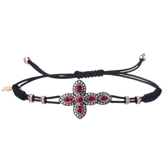 KRUIS - CHRISTIAN ARMBAND - GOUD, DIAMANTEN EN RUBIES
