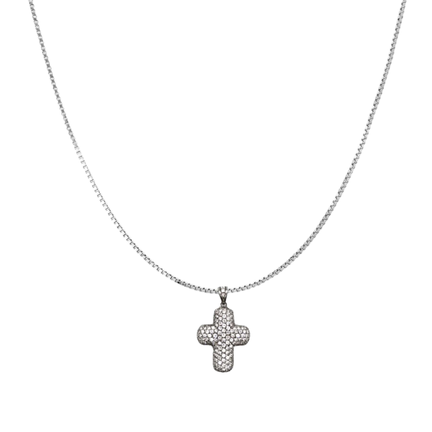 CROSS WITH DIAMOND - NECKLACE - WHITE GOLD